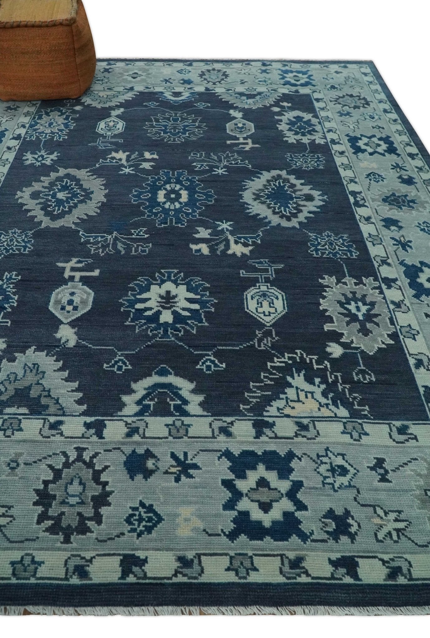 Hand Knotted Blue, Silver and Ivory Traditional Oushak Vintage Style Wool Rug - The Rug Decor