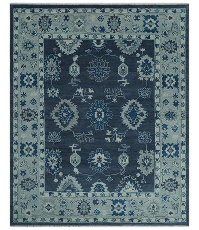 Hand Knotted Blue, Silver and Ivory Traditional Oushak Vintage Style Wool Rug - The Rug Decor