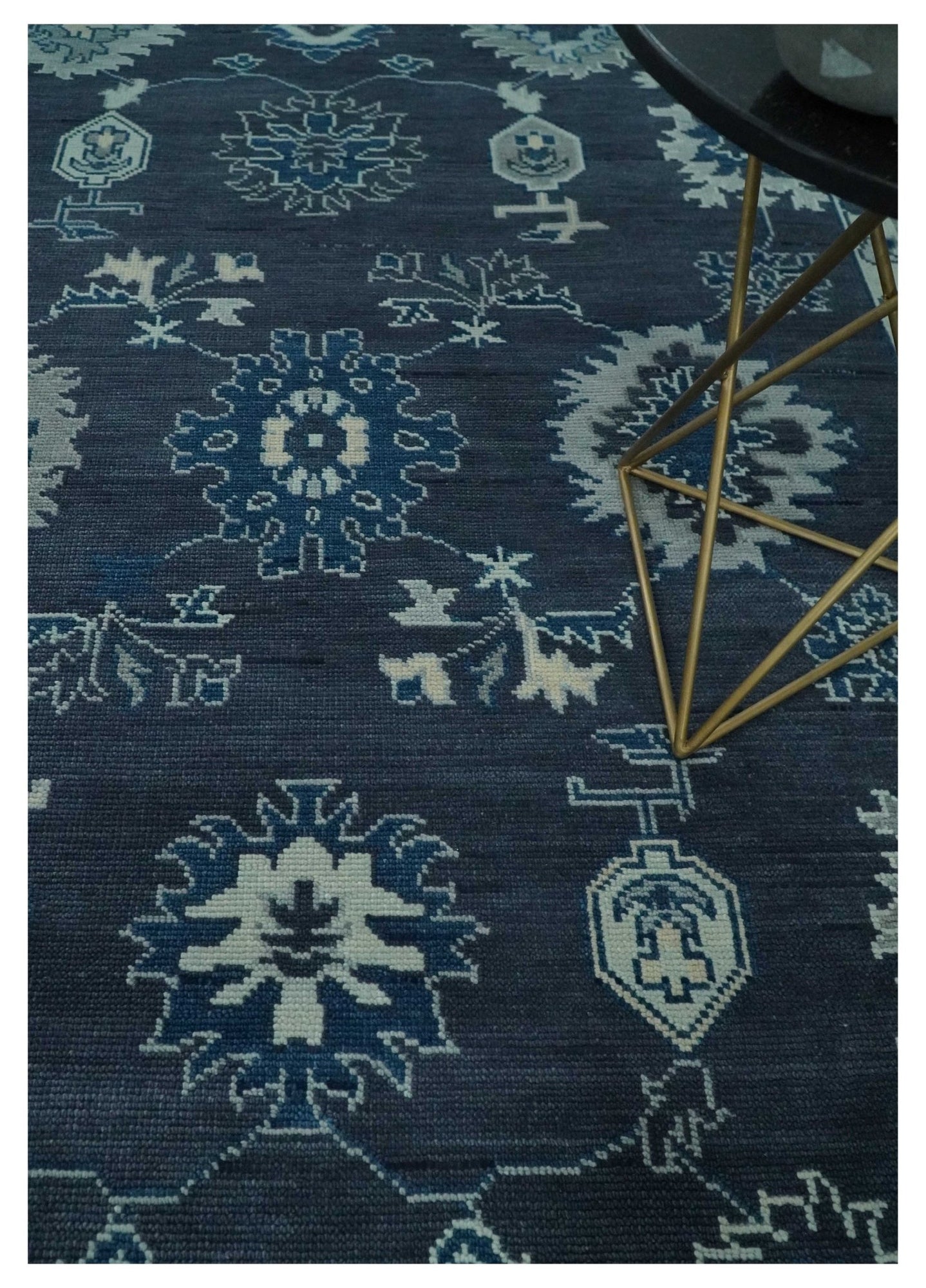 Hand Knotted Blue, Silver and Ivory Traditional Oushak Vintage Style Wool Rug - The Rug Decor