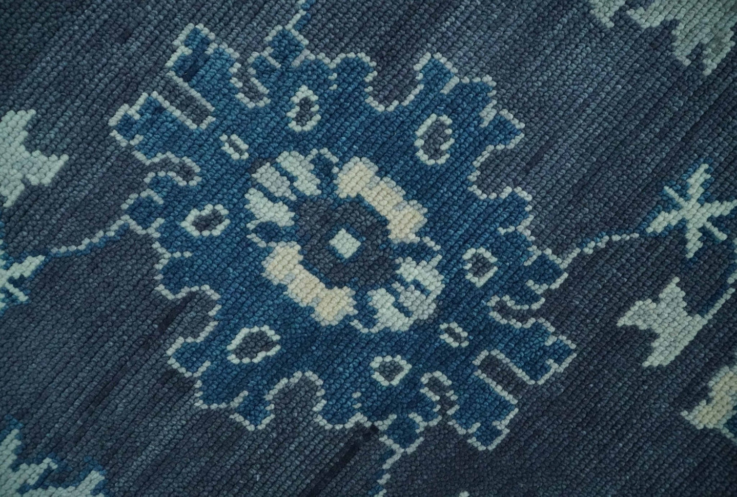 Hand Knotted Blue, Silver and Ivory Traditional Oushak Vintage Style Wool Rug - The Rug Decor