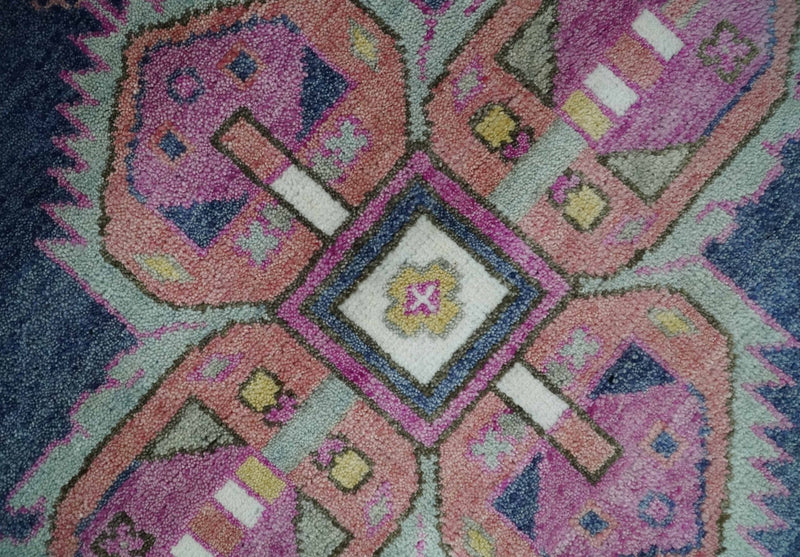 Hand Knotted Blue, Silver and Pink Traditional Heriz Serapi Wool Rug, Living Room and Bedroom Rug - The Rug Decor