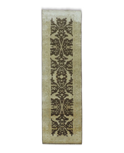 Hand Knotted Brown and Beige Antique Oushak Wool Runner Rug - The Rug Decor
