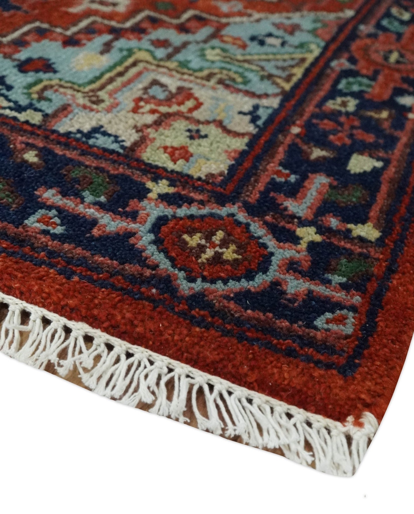 Hand knotted Brown, Aqua and Blue Traditional Heriz Serapi wool area rug - The Rug Decor