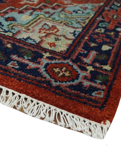 Hand knotted Brown, Aqua and Blue Traditional Heriz Serapi wool area rug - The Rug Decor