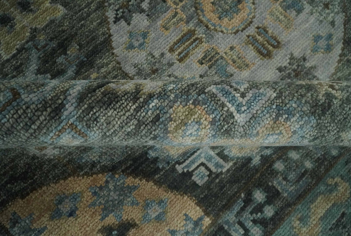 Hand Knotted Charcoal, and Aqua Oriental Khotan Multi Size Traditional Wool Area Rug - The Rug Decor