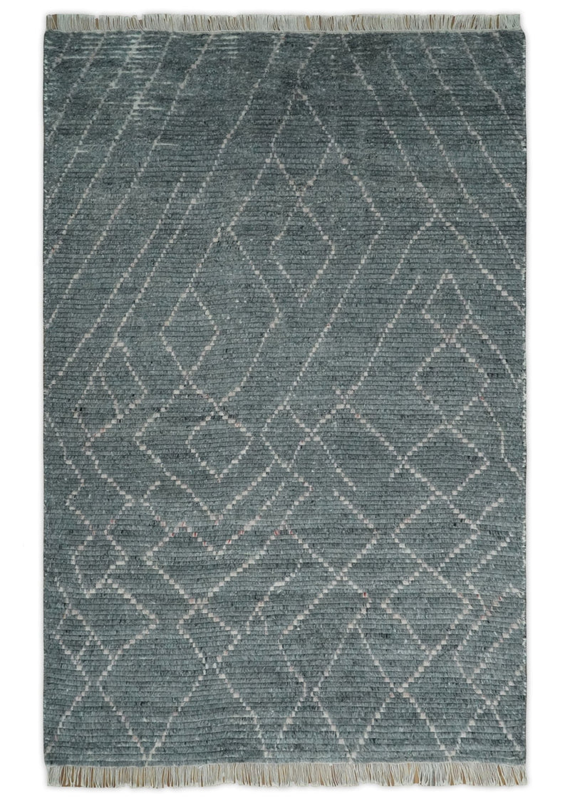 Hand Knotted Charcoal and Ivory Moroccan Trellis Rug Made with Blended Wool 5x8, 8x10 and 9x12 | UL48 - The Rug Decor