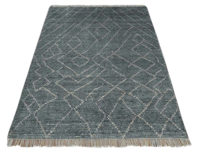 Hand Knotted Charcoal and Ivory Moroccan Trellis Rug Made with Blended Wool 5x8, 8x10 and 9x12 | UL48 - The Rug Decor