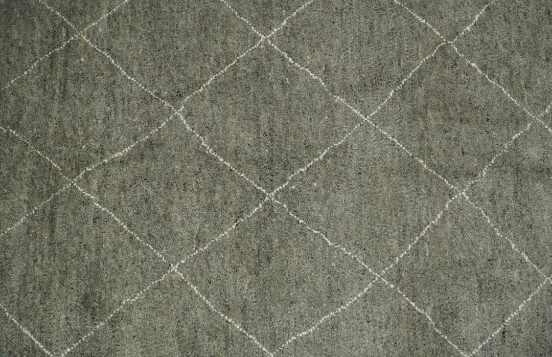 Hand Knotted Charcoal and White 9x12 Trellis Moroccan Rug Made with Fine Wool | TRDCP651912 - The Rug Decor