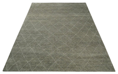 Hand Knotted Charcoal and White 9x12 Trellis Moroccan Rug Made with Fine Wool | TRDCP651912 - The Rug Decor