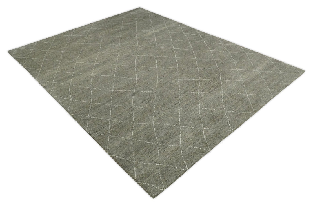 Hand Knotted Charcoal and White 9x12 Trellis Moroccan Rug Made with Fine Wool | TRDCP651912 - The Rug Decor