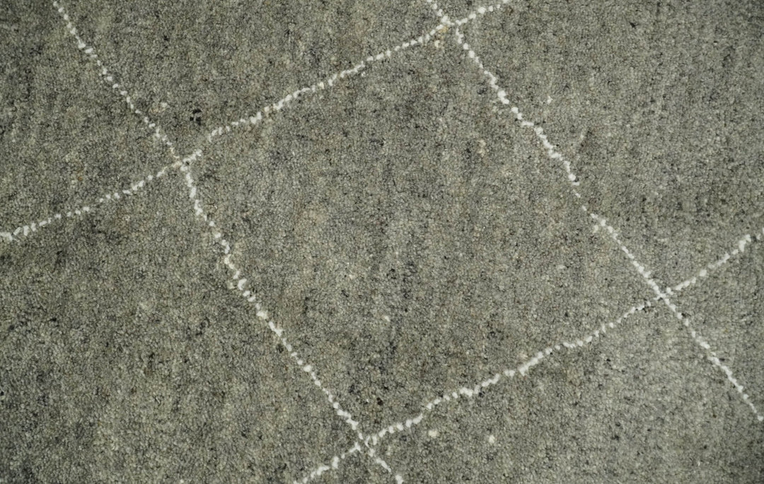 Hand Knotted Charcoal and White 9x12 Trellis Moroccan Rug Made with Fine Wool | TRDCP651912 - The Rug Decor