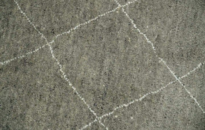 Hand Knotted Charcoal and White 9x12 Trellis Moroccan Rug Made with Fine Wool | TRDCP651912 - The Rug Decor