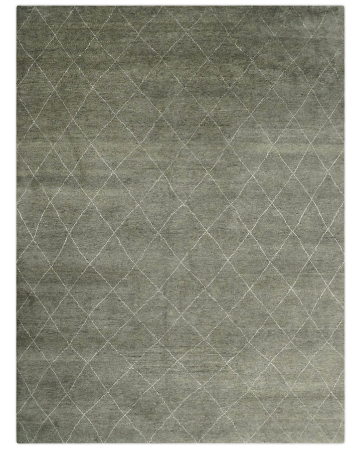 Hand Knotted Charcoal and White 9x12 Trellis Moroccan Rug Made with Fine Wool | TRDCP651912 - The Rug Decor