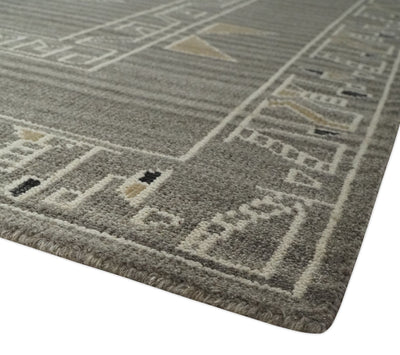 Hand Knotted Charcoal, Ivory and Beige Traditional Heriz Serapi Wool Area Rug, Kids, Living Room and Bedroom Rug | MEHK13 - The Rug Decor