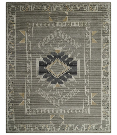 Hand Knotted Charcoal, Ivory and Beige Traditional Heriz Serapi Wool Area Rug, Kids, Living Room and Bedroom Rug | MEHK13 - The Rug Decor