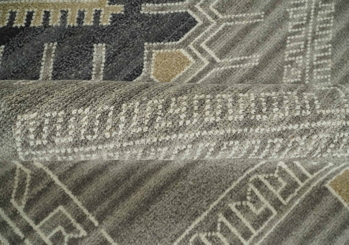 Hand Knotted Charcoal, Ivory and Beige Traditional Heriz Serapi Wool Area Rug, Kids, Living Room and Bedroom Rug | MEHK13 - The Rug Decor