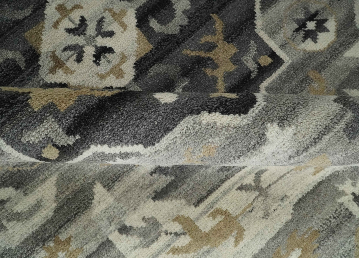 Hand Knotted Charcoal, Ivory and Beige Traditional Medallion Natural Wool Area Rug, Kids, Living Room and Bedroom Rug | MEHK10 - The Rug Decor