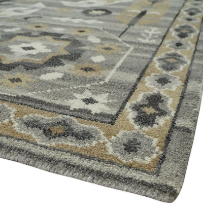 Hand Knotted Charcoal, Ivory and Beige Traditional Medallion Natural Wool Area Rug, Kids, Living Room and Bedroom Rug | MEHK10 - The Rug Decor