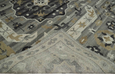 Hand Knotted Charcoal, Ivory and Beige Traditional Medallion Natural Wool Area Rug, Kids, Living Room and Bedroom Rug | MEHK10 - The Rug Decor