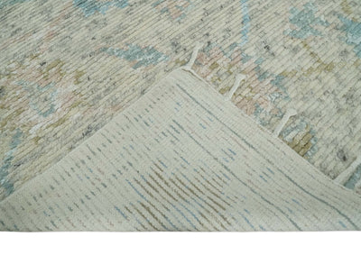 Hand Knotted Contemporary Ivory and Blue Rug Made with Blended Wool 5x8, 8x10 and 9x12 | UL36 - The Rug Decor