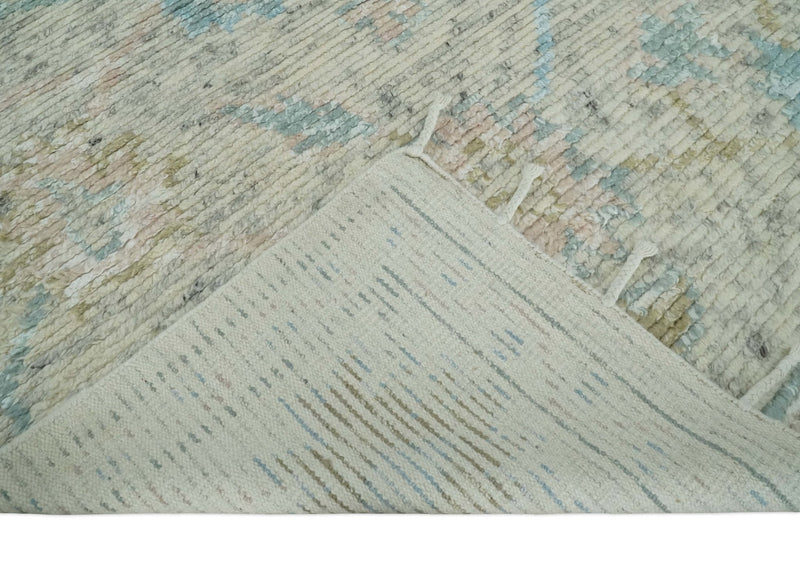 Hand Knotted Contemporary Ivory and Blue Rug Made with Blended Wool 5x8, 8x10 and 9x12 | UL36 - The Rug Decor