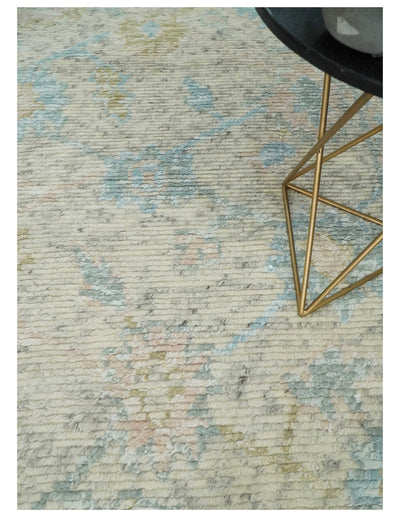 Hand Knotted Contemporary Ivory and Blue Rug Made with Blended Wool 5x8, 8x10 and 9x12 | UL36 - The Rug Decor