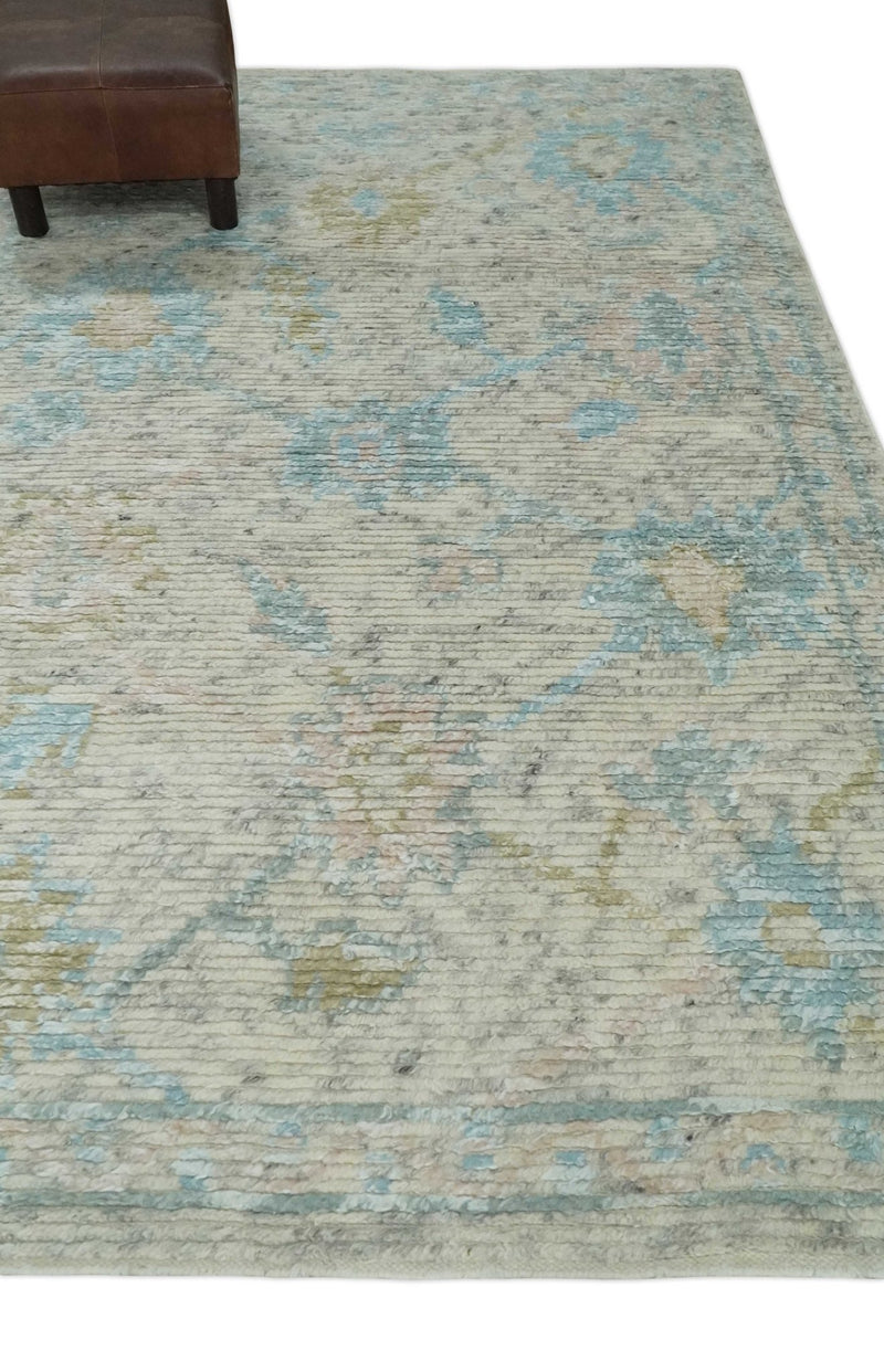 Hand Knotted Contemporary Ivory and Blue Rug Made with Blended Wool 5x8, 8x10 and 9x12 | UL36 - The Rug Decor