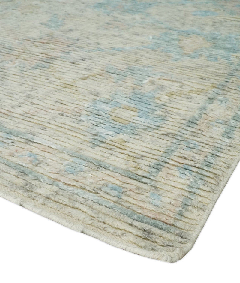 Hand Knotted Contemporary Ivory and Blue Rug Made with Blended Wool 5x8, 8x10 and 9x12 | UL36 - The Rug Decor