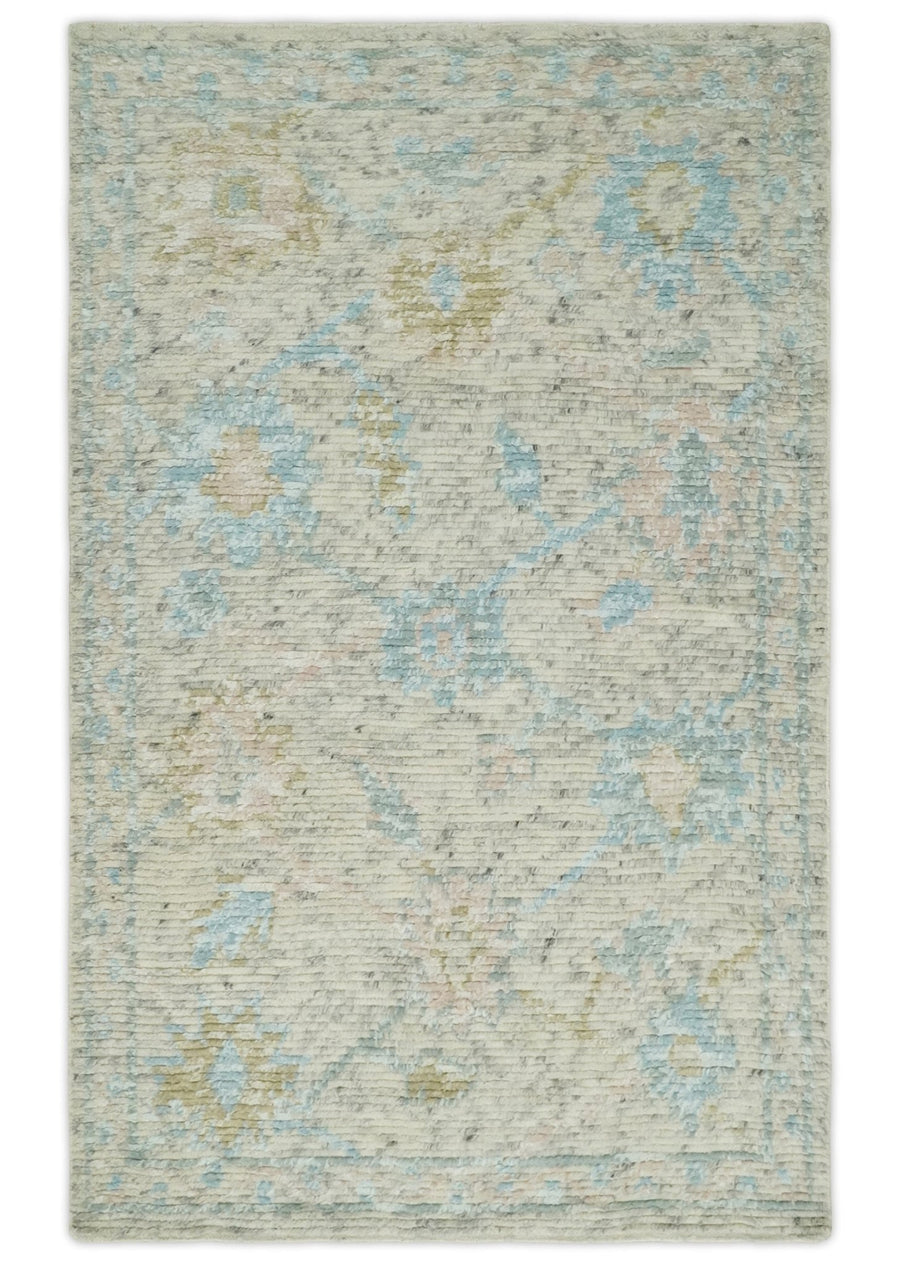 Hand Knotted Contemporary Ivory and Blue Rug Made with Blended Wool 5x8, 8x10 and 9x12 | UL36 - The Rug Decor