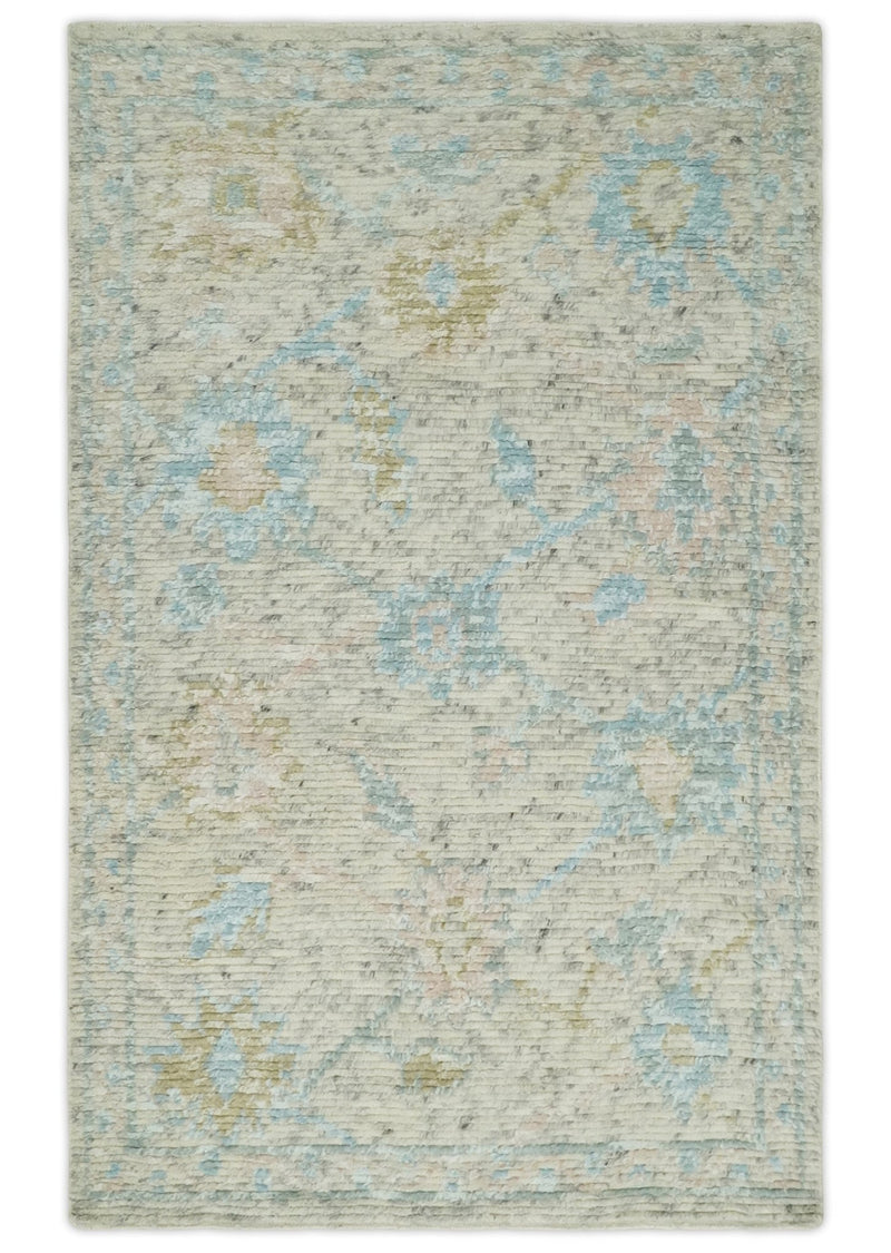 Hand Knotted Contemporary Ivory and Blue Rug Made with Blended Wool 5x8, 8x10 and 9x12 | UL36 - The Rug Decor