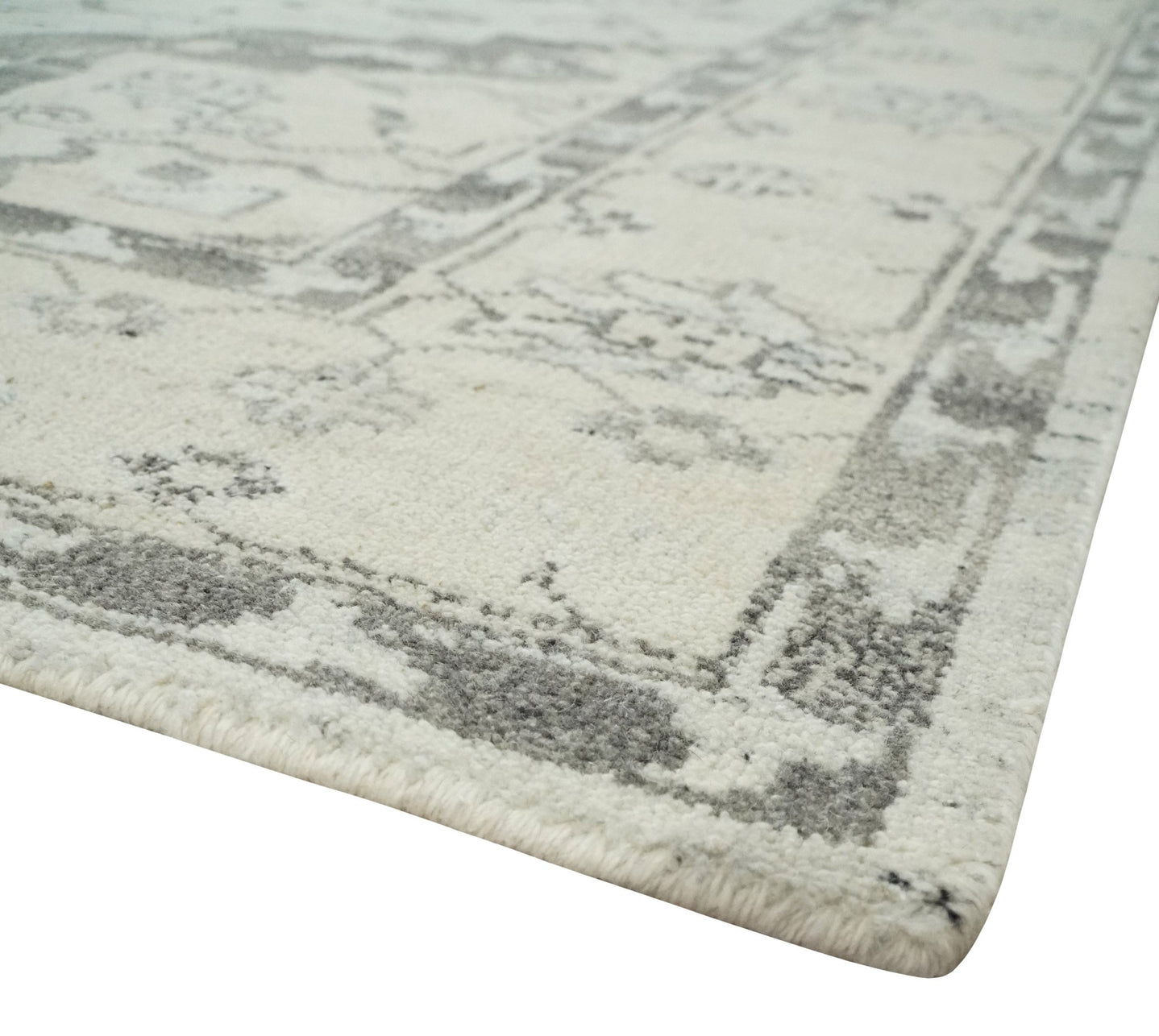 Hand Knotted Earthy Neutral Serapi Wool Rug, Charcoal, Beige and Ivory - The Rug Decor