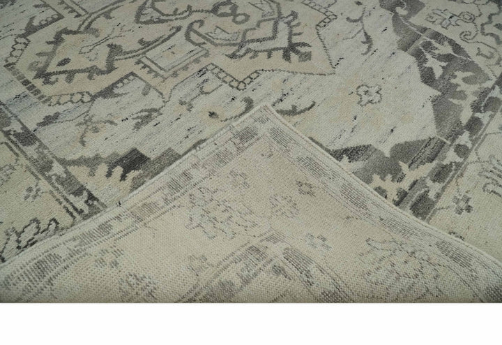 Hand Knotted Earthy Neutral Serapi Wool Rug, Charcoal, Beige and Ivory - The Rug Decor
