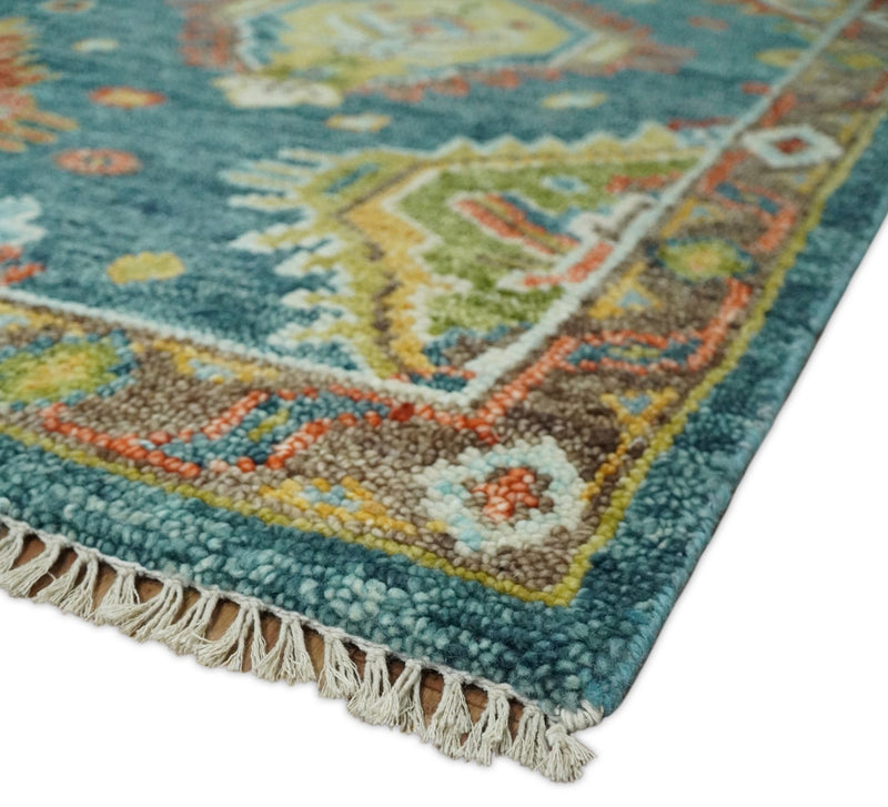Hand Knotted Eclectic 5x8 Blue, Green and Brown Geometric Traditional Persian Area Rug | TRDCP41958 - The Rug Decor