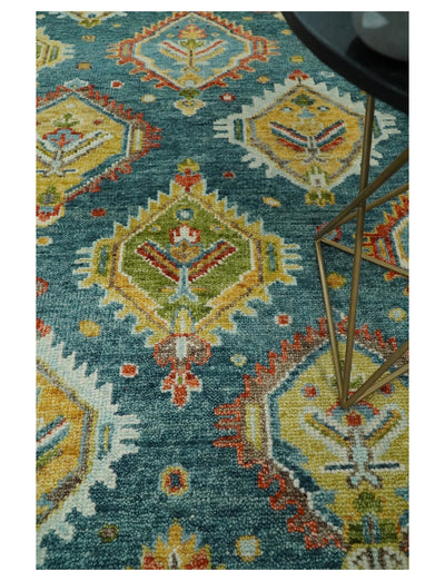 Hand Knotted Eclectic 5x8 Blue, Green and Brown Geometric Traditional Persian Area Rug | TRDCP41958 - The Rug Decor