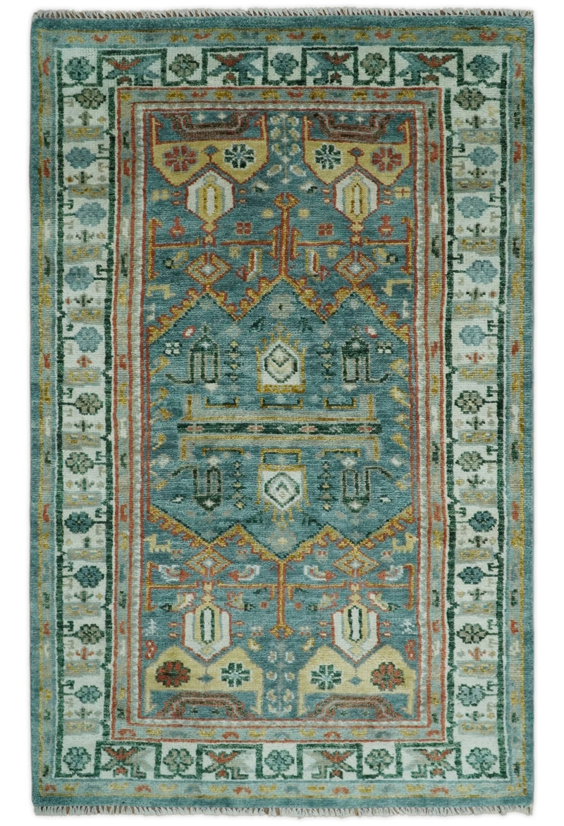 Hand Knotted Eclectic 5x8 Blue, Green and Ivory Traditional Antique Moss Persian Area Rug | TRDCP40358 - The Rug Decor