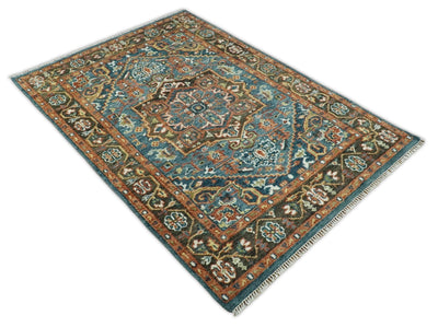 Hand Knotted Eclectic 6x9 Blue and Rust Traditional Persian Area Rug | TRDCP13069 - The Rug Decor