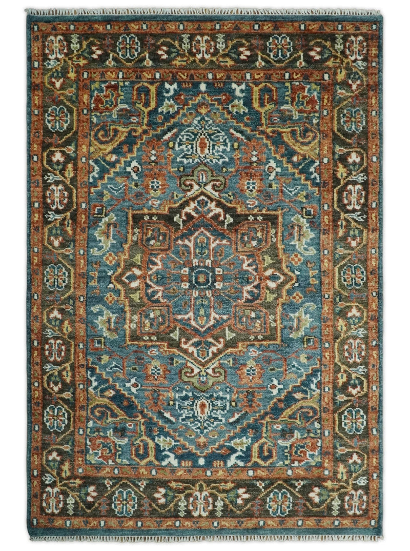 Hand Knotted Eclectic 6x9 Blue and Rust Traditional Persian Area Rug | TRDCP13069 - The Rug Decor