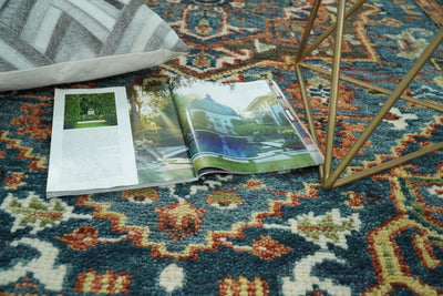 Hand Knotted Eclectic 6x9 Blue and Rust Traditional Persian Area Rug | TRDCP13069 - The Rug Decor