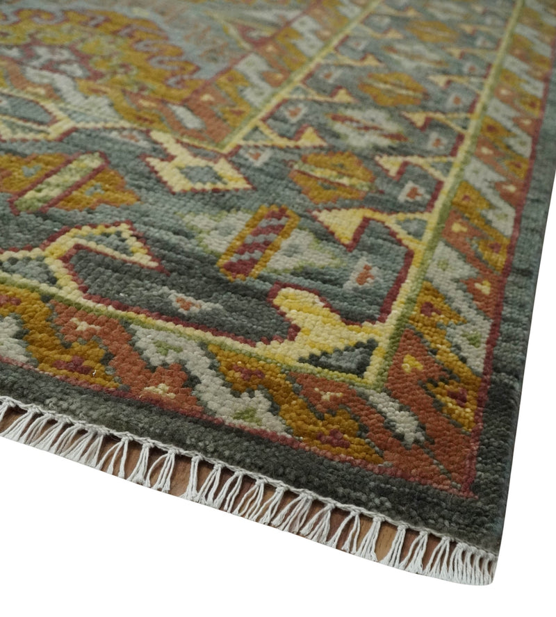 Hand Knotted Gold and Charcoal 9x12 Oriental Traditional Wool Area Rug - The Rug Decor