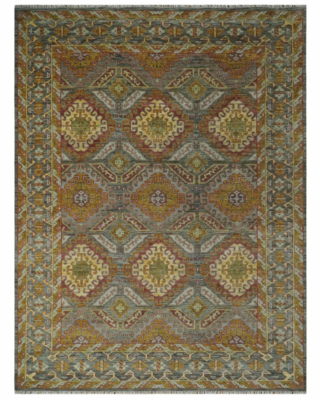 Hand Knotted Gold and Charcoal 9x12 Oriental Traditional Wool Area Rug - The Rug Decor