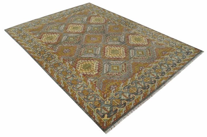 Hand Knotted Gold and Charcoal 9x12 Oriental Traditional Wool Area Rug - The Rug Decor
