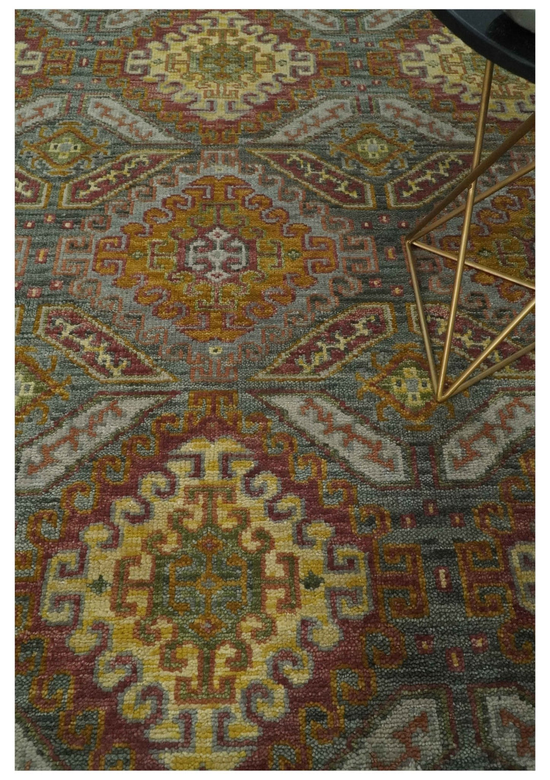 Hand Knotted Gold and Charcoal 9x12 Oriental Traditional Wool Area Rug - The Rug Decor