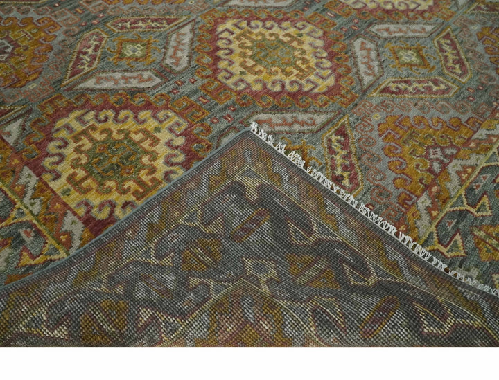 Hand Knotted Gold and Charcoal 9x12 Oriental Traditional Wool Area Rug - The Rug Decor