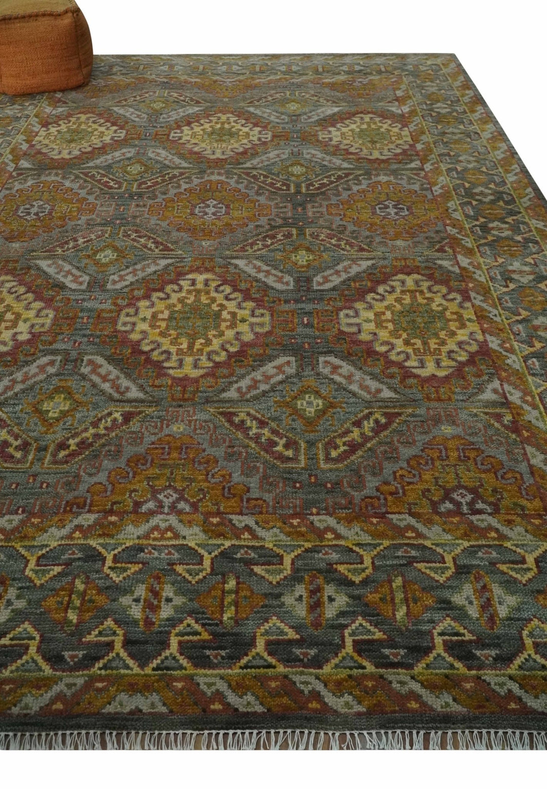 Hand Knotted Gold and Charcoal 9x12 Oriental Traditional Wool Area Rug - The Rug Decor