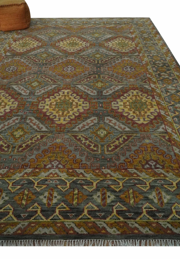 Hand Knotted Gold and Charcoal 9x12 Oriental Traditional Wool Area Rug - The Rug Decor