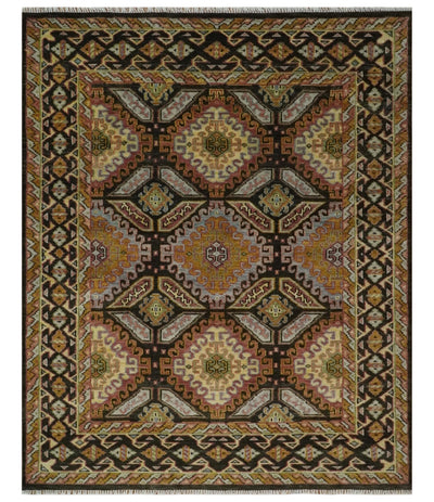 Hand Knotted Gold, Black and Brown Oriental Traditional Wool Area Rug, Living Room and Bedroom Rug - The Rug Decor