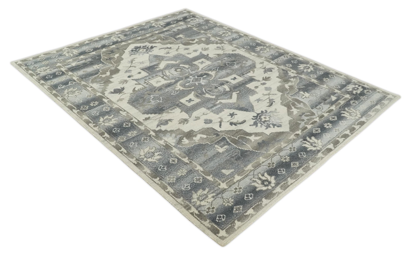 Hand Knotted Gray, Beige and Charcoal Traditional Persian Heriz Serapi Wool Area Rug, Kids, Living Room and Bedroom Rug | MEHK6 - The Rug Decor
