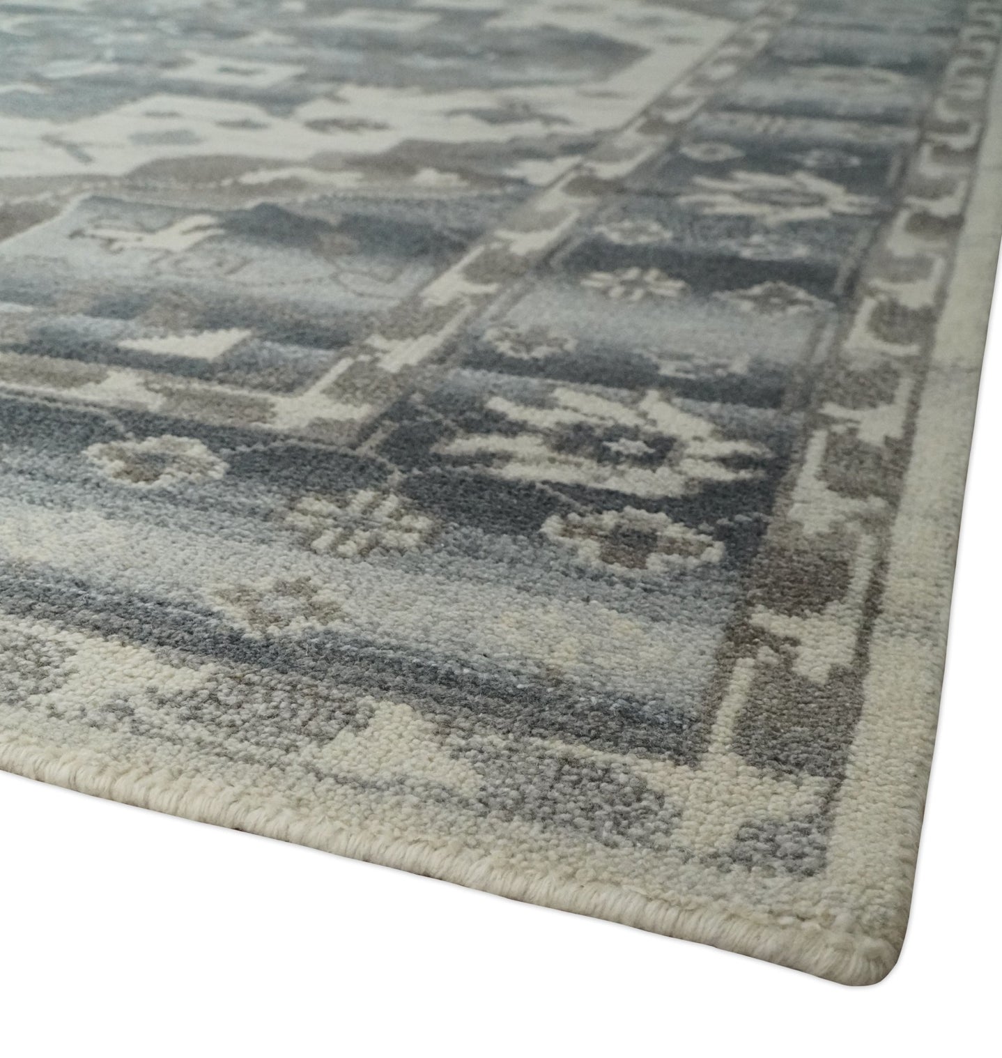 Hand Knotted Gray, Beige and Charcoal Traditional Persian Heriz Serapi Wool Area Rug, Kids, Living Room and Bedroom Rug | MEHK6 - The Rug Decor