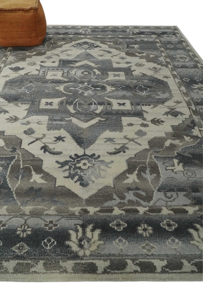 Hand Knotted Gray, Beige and Charcoal Traditional Persian Heriz Serapi Wool Area Rug, Kids, Living Room and Bedroom Rug | MEHK6 - The Rug Decor
