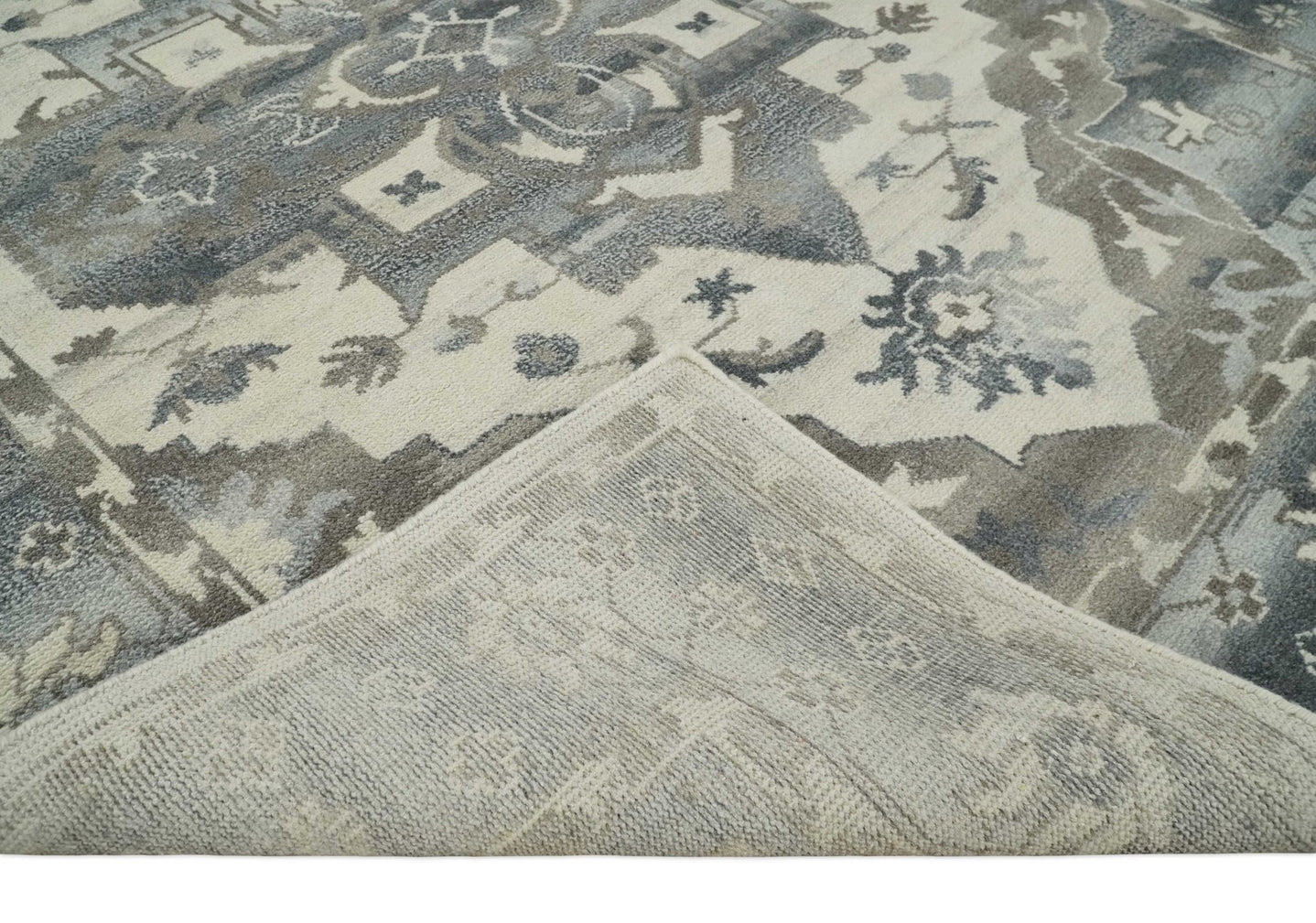 Hand Knotted Gray, Beige and Charcoal Traditional Persian Heriz Serapi Wool Area Rug, Kids, Living Room and Bedroom Rug | MEHK6 - The Rug Decor